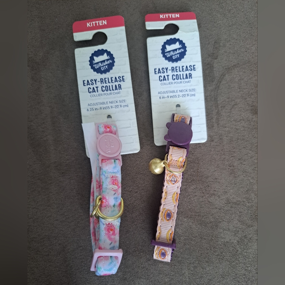 Whisker City NWT Kitten Easy-Release Collars - Pink Floral & Evil Eye colors